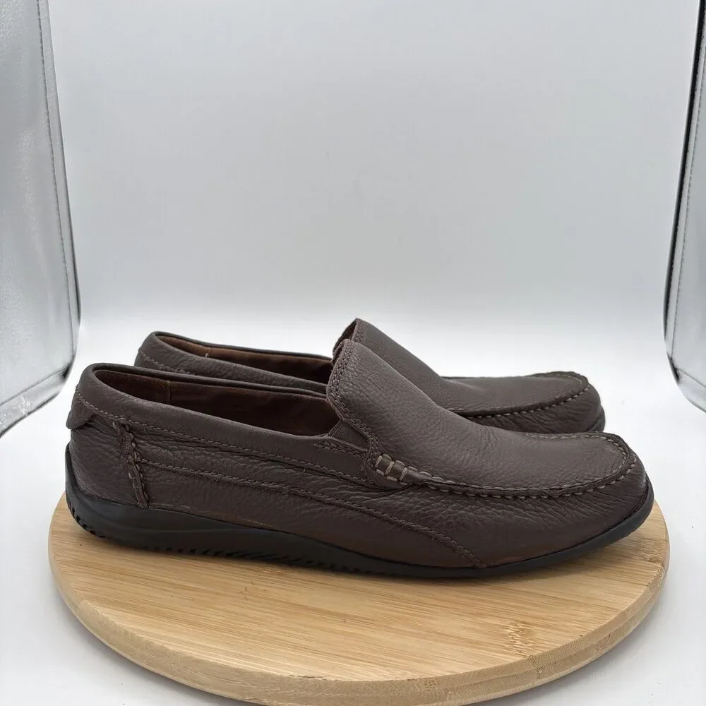 Clarks Mens Loafers Size 10.5 M Brown Pebbled Leather Comfort Slip On Casual